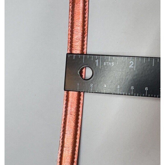 VTG NANNI Italy Metallic Salmon Pink Skinny Leather Belt Crystal Buckle Sz 80/32